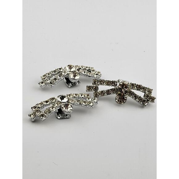 Vintage Rhinestone Bow Shoe Clips and Matching Accent Piece Set 1950s–1960s - Picture 3 of 5